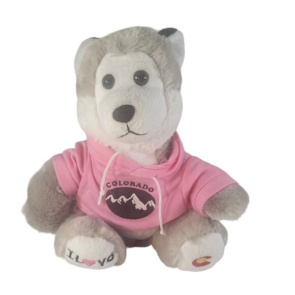 Colorado Plush Husky Dog 11" Pink Hoodie Stuffed Animal Toy Stuffie Plushie - Picture 2 of 12